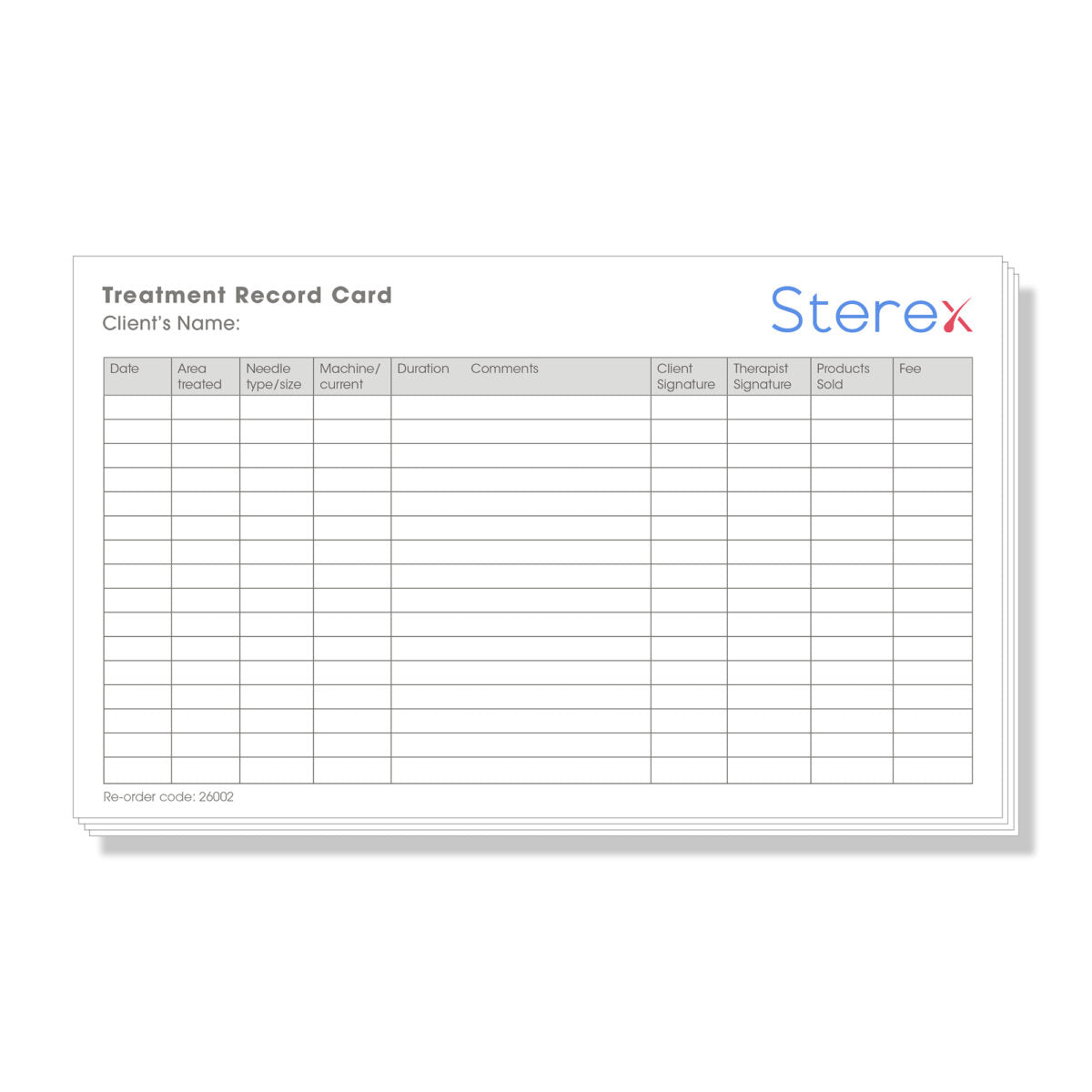 Sterex Client Treatment Record Card