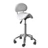 SADDLE STOOL AL BASE + BACK,TRANS WHEELS 65 (WHITE)