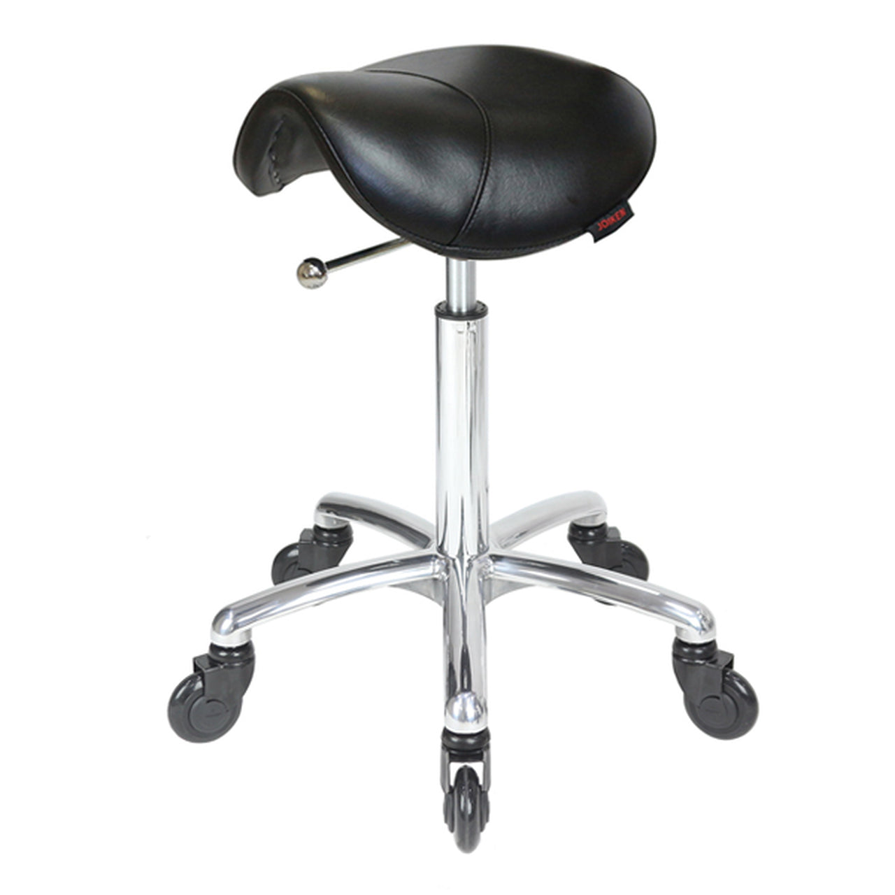 Saddle - No Back - Chrome Base - Black Upholstery with CLICK N CLEAN Castors