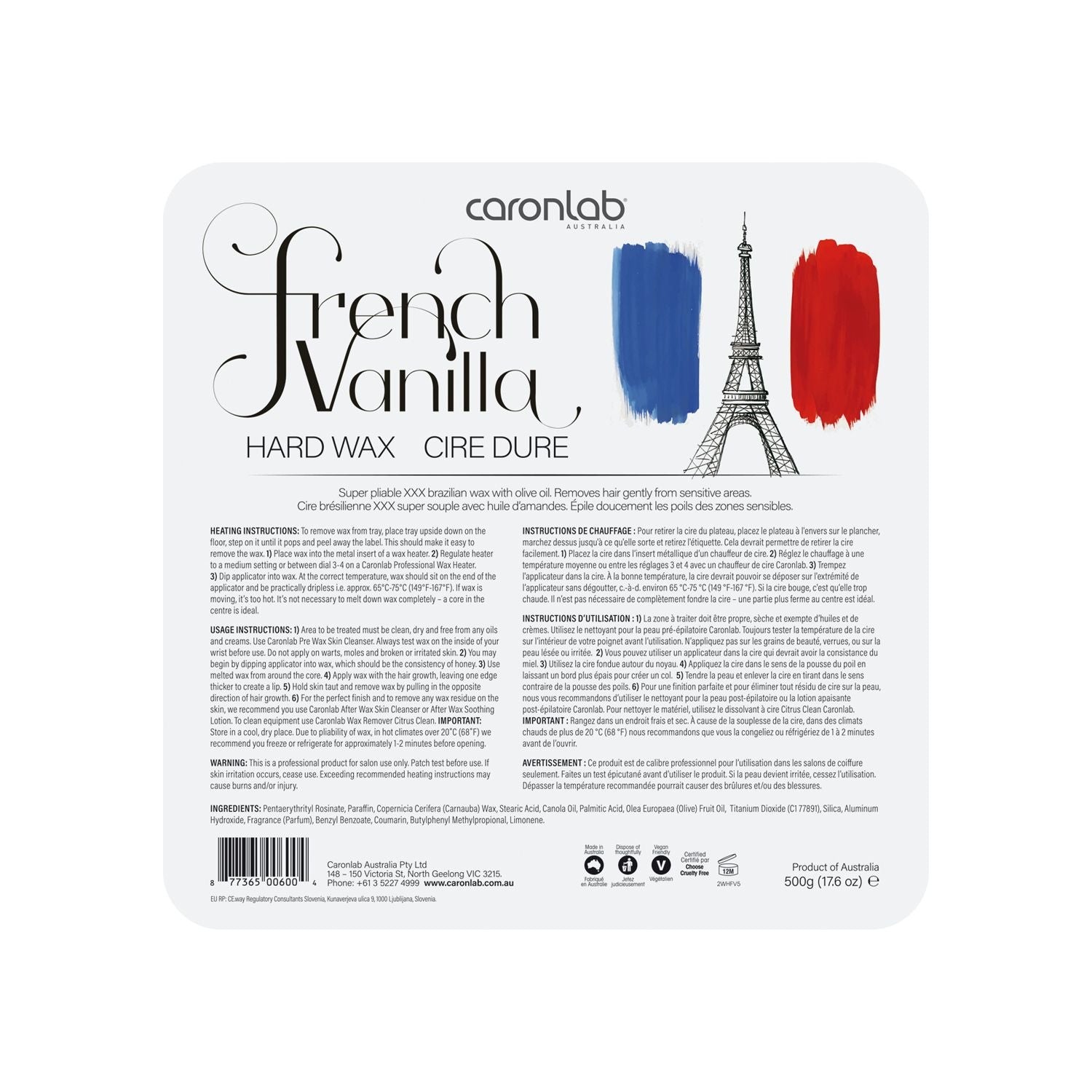 Caronlab French Vanilla Hard Wax Pallet 500g