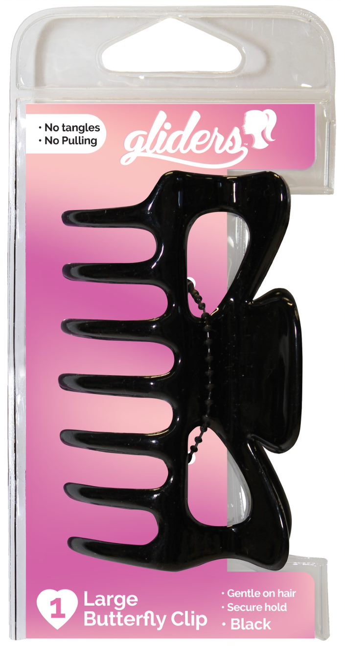 Gliders Butterfly Clip Large 1pc - Black