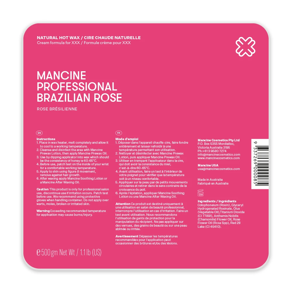 Mancine XXX BRAZILIAN ROSE XXX (PINK) HOT WAX 500gm