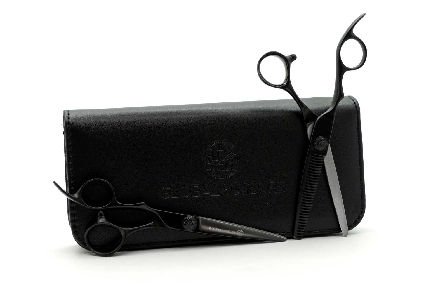 Global Scissors Ebony Matte Black 'Left Handed' 6 Inch Cutting & 6 Inch Thinning Scissor Bundle