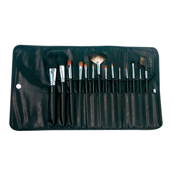 HAWLEY 15 PIECE MAKEUP BRUSH SET IN LEATHERETTE WRAP