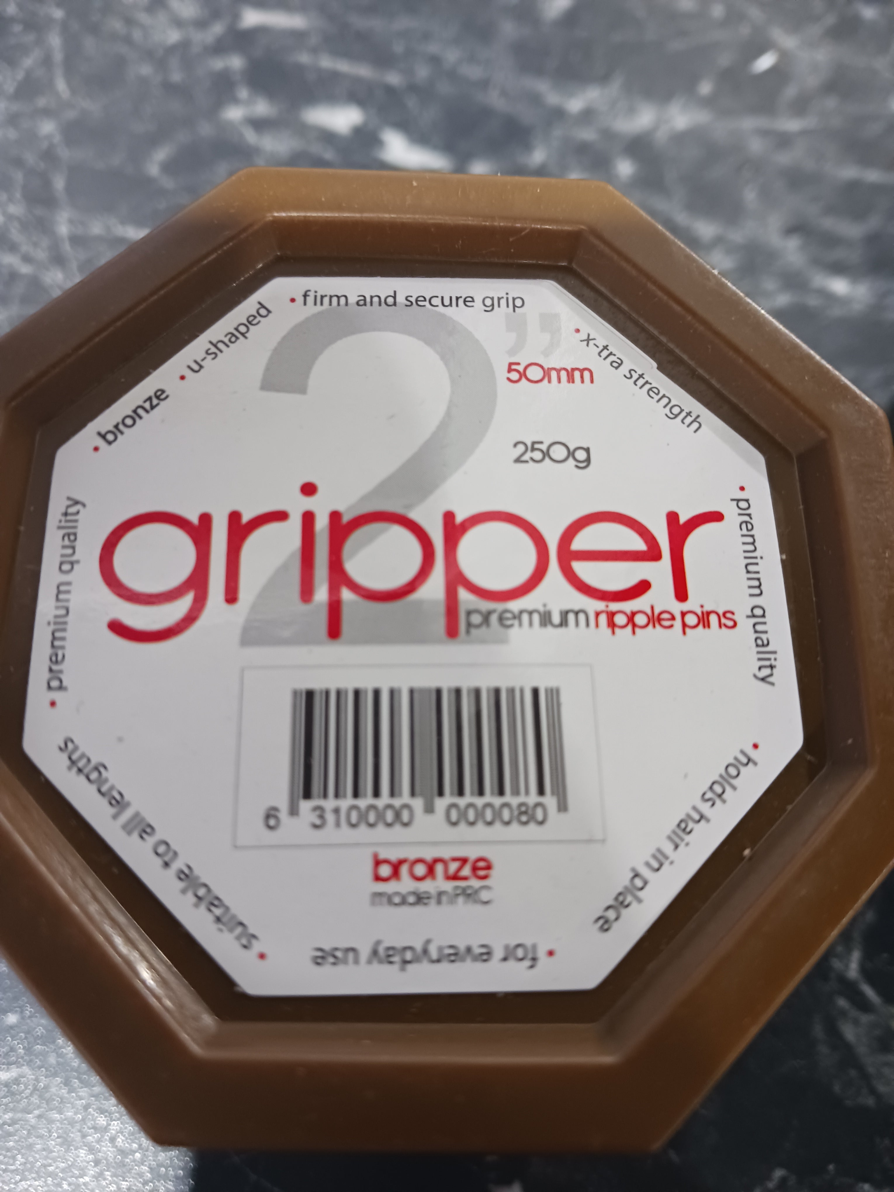 Gripper Pins 2" Bronze Ripple 250g Clear Hexagonal tub