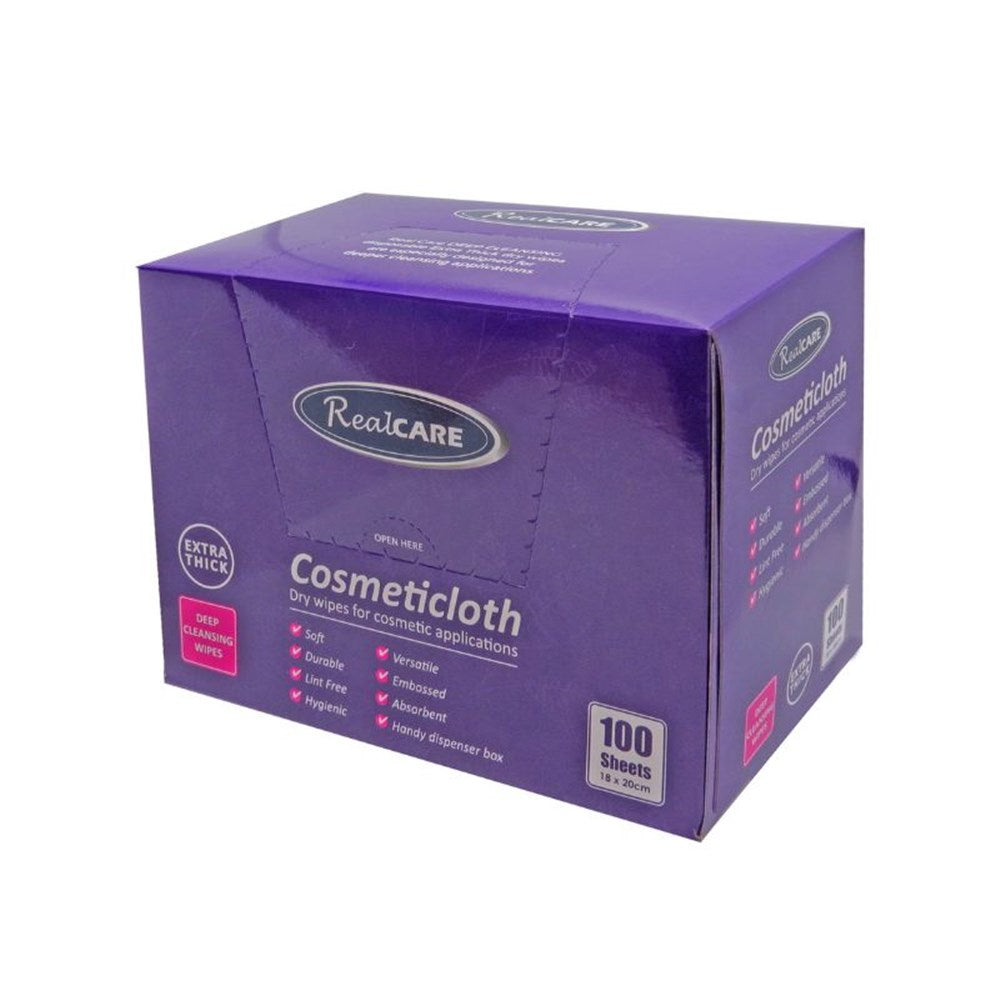Real Care Cosmeticloth Dry Cloth Extra Thick Wipe 18 x 20cm 100pk