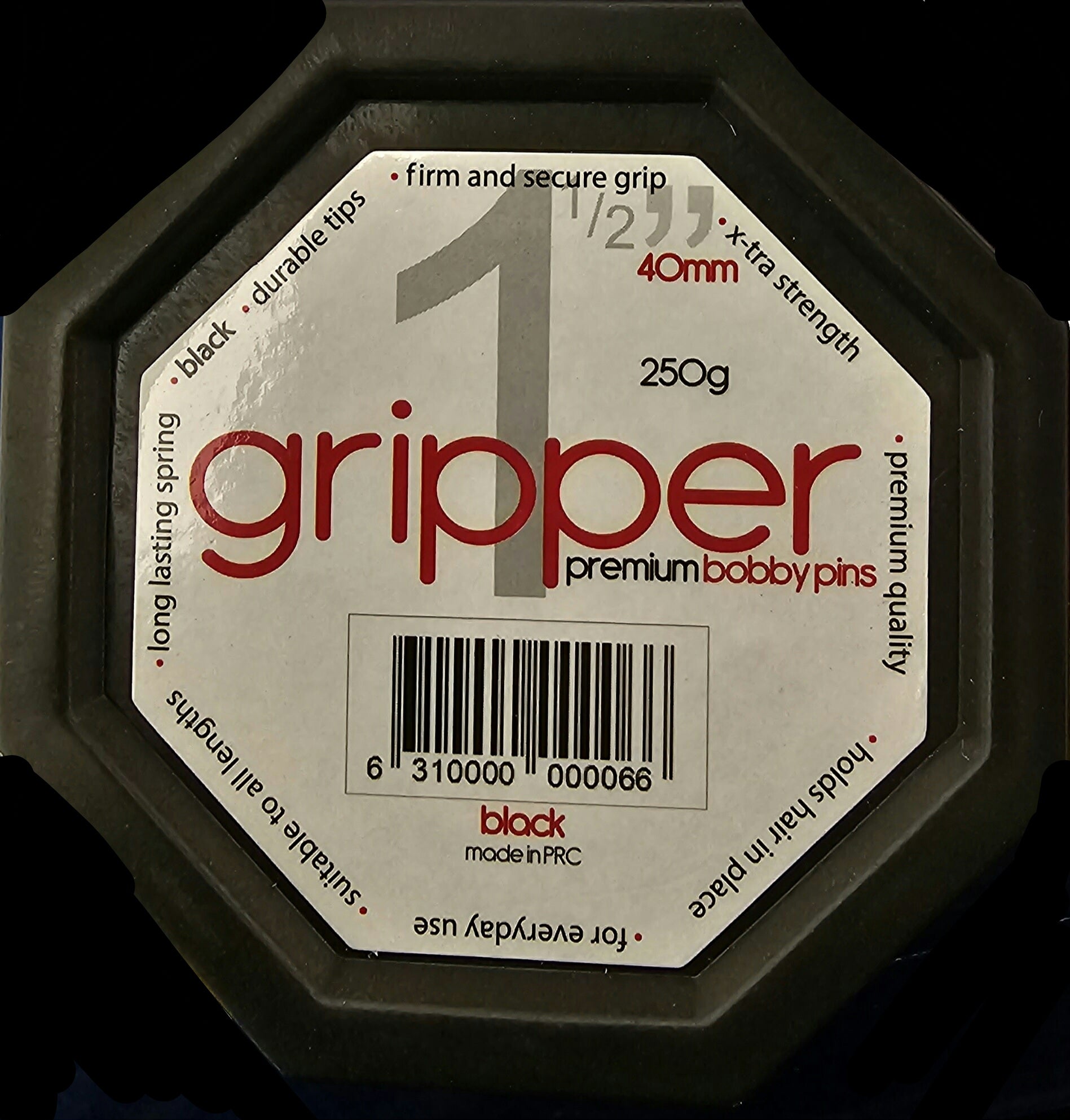 Gripper Pins 1.5" Bobby black 250g Clear Hex Tub