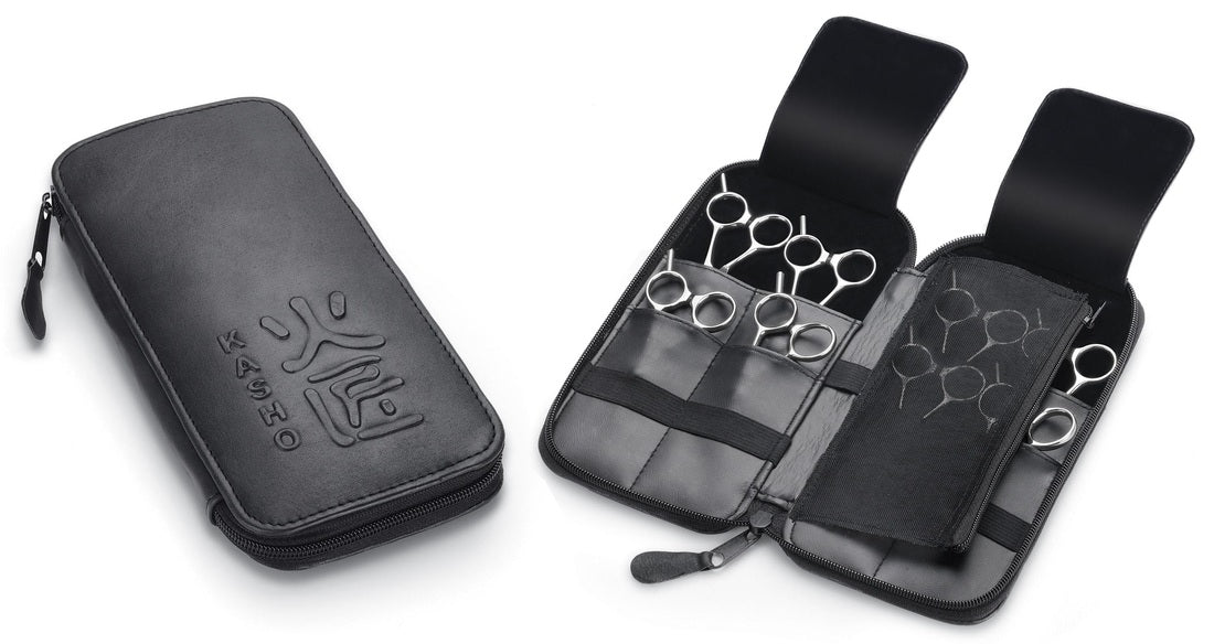 Kasho 8 Pocket Leather Zippered Folding Scissor Case (E)