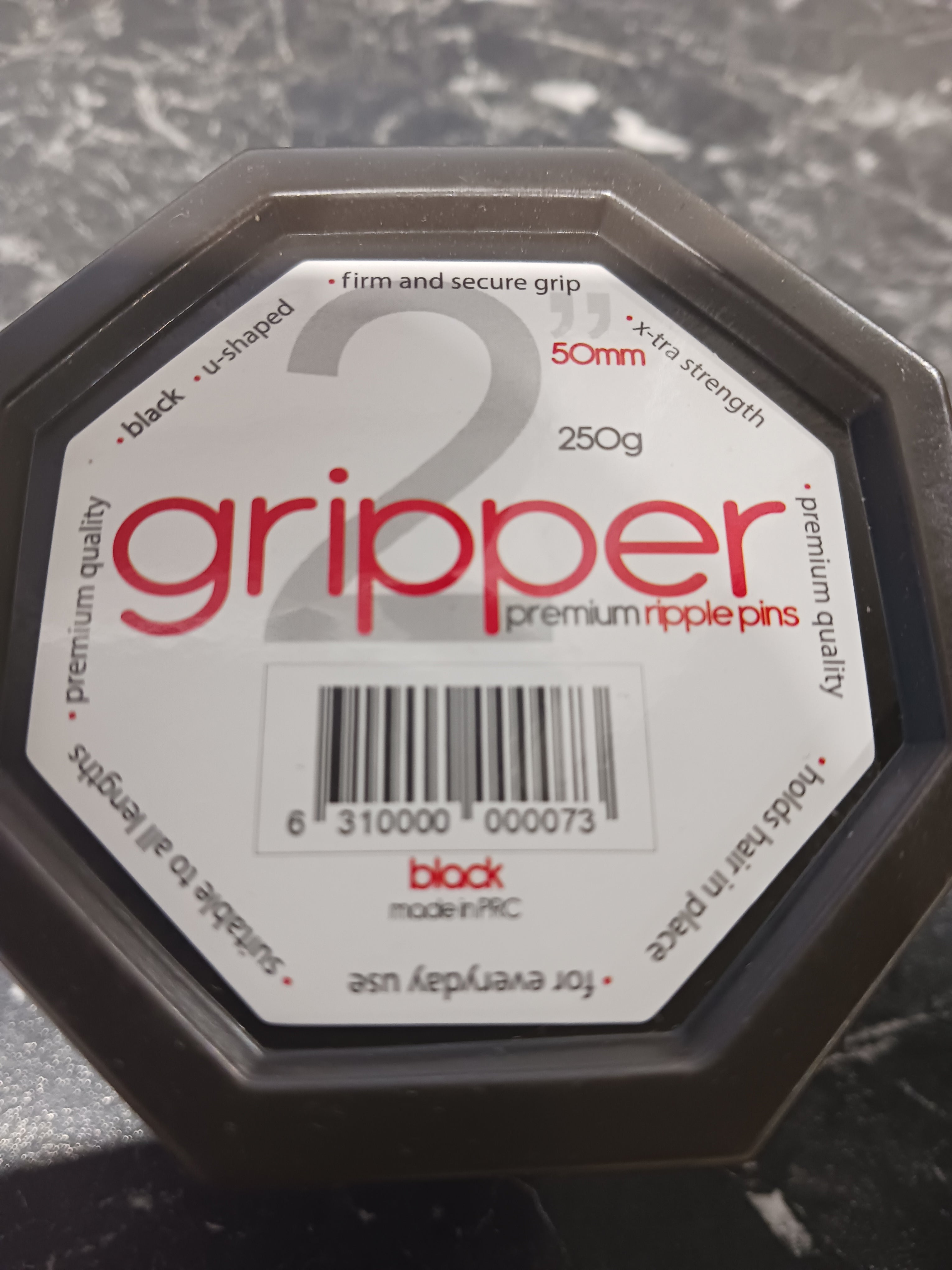 Gripper Pins 2" Black Ripple 250g Clear Hexagonal tub