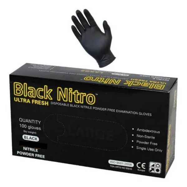 Ultra Fresh Black Nitro Nitrile Gloves Powder Free Small 100pcs [DEL]