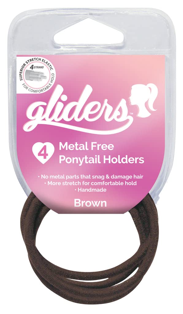 Gliders Premium Metal Free Ponytail Holders 4 Pieces, Brown [DEL]
