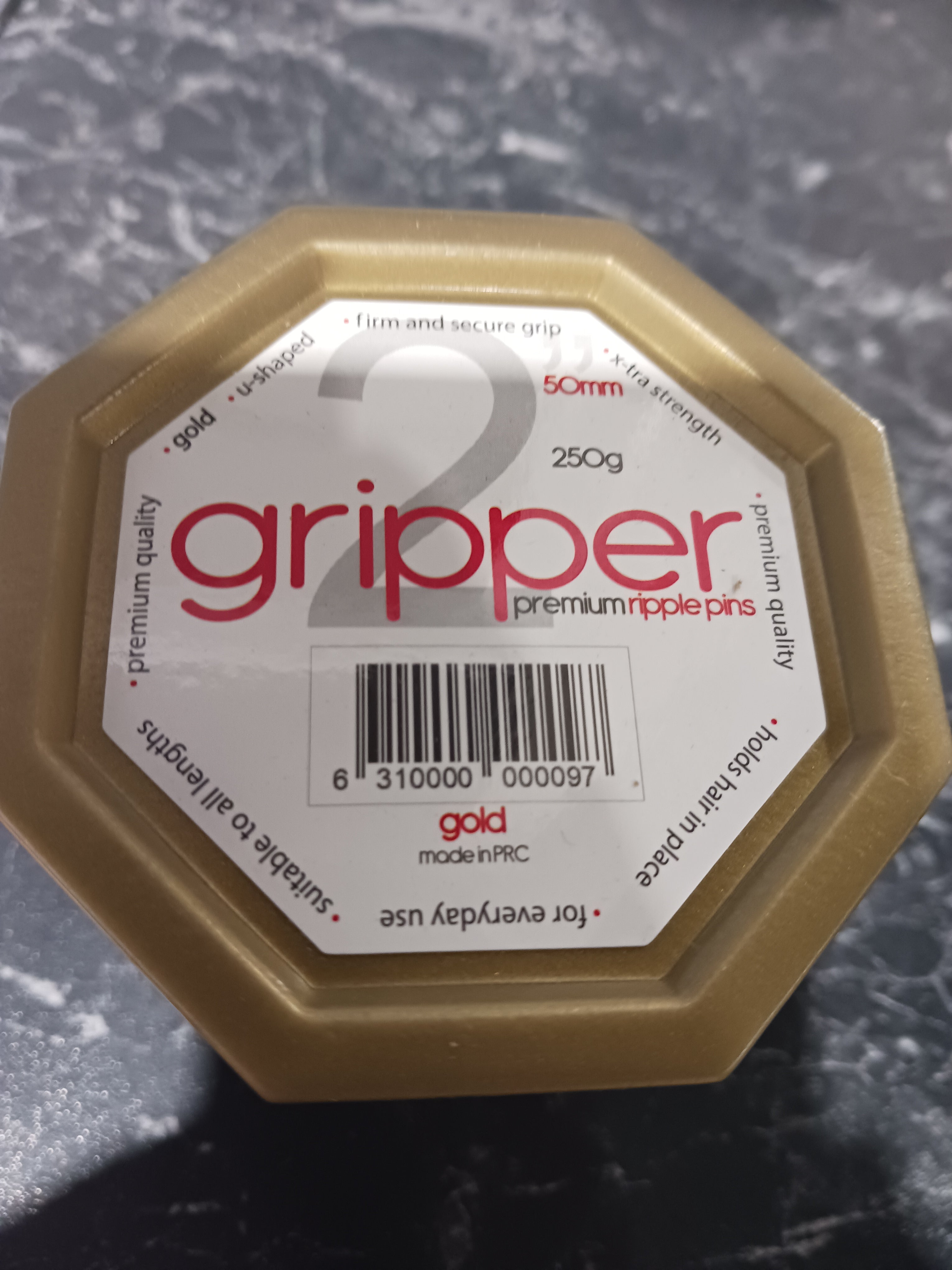 Gripper Pins 2" Gold Ripple 250g Clear Hexagonal tub