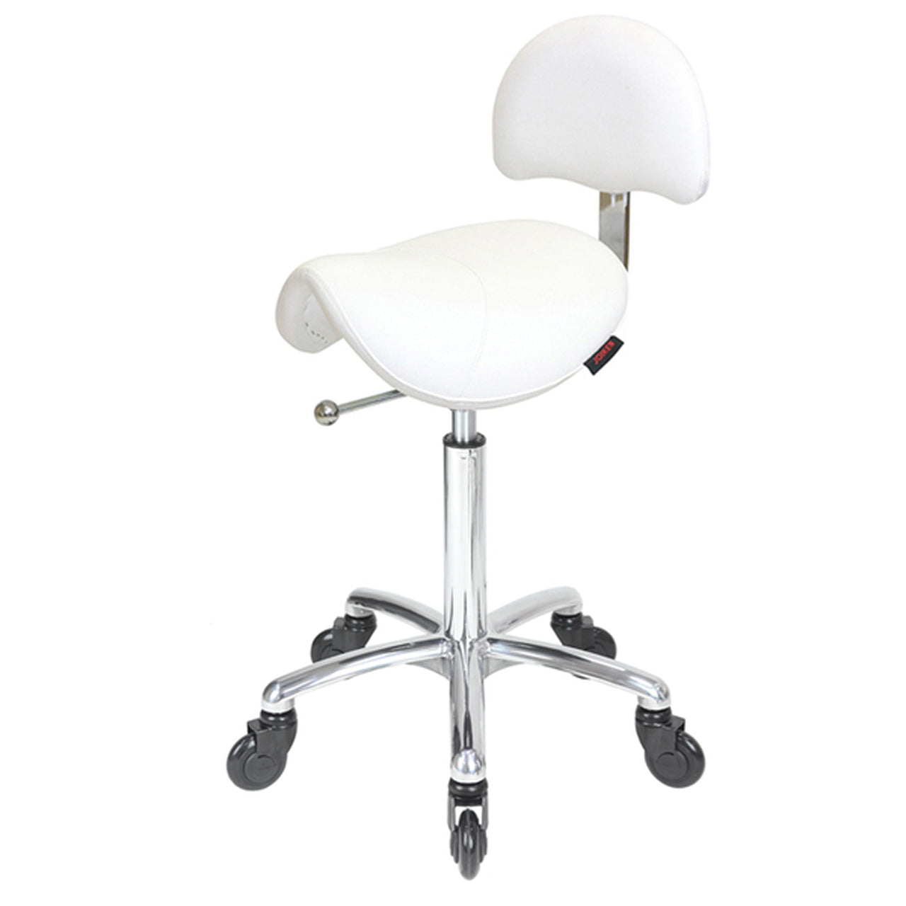 Saddle - With Back - Chrome Base - (White Upholstery)
With CLICK'NCLEAN Castors